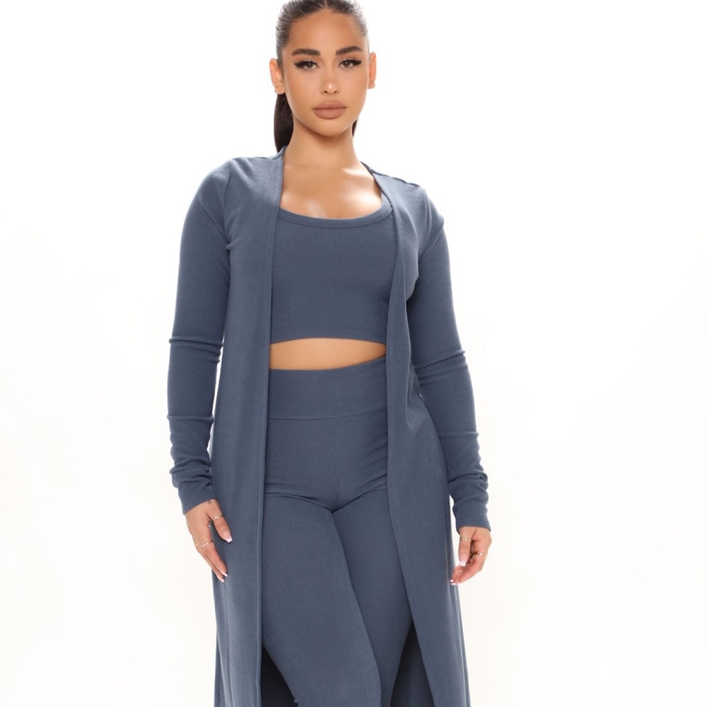 Movin On Ribbed 3 Piece Legging Set- Denim